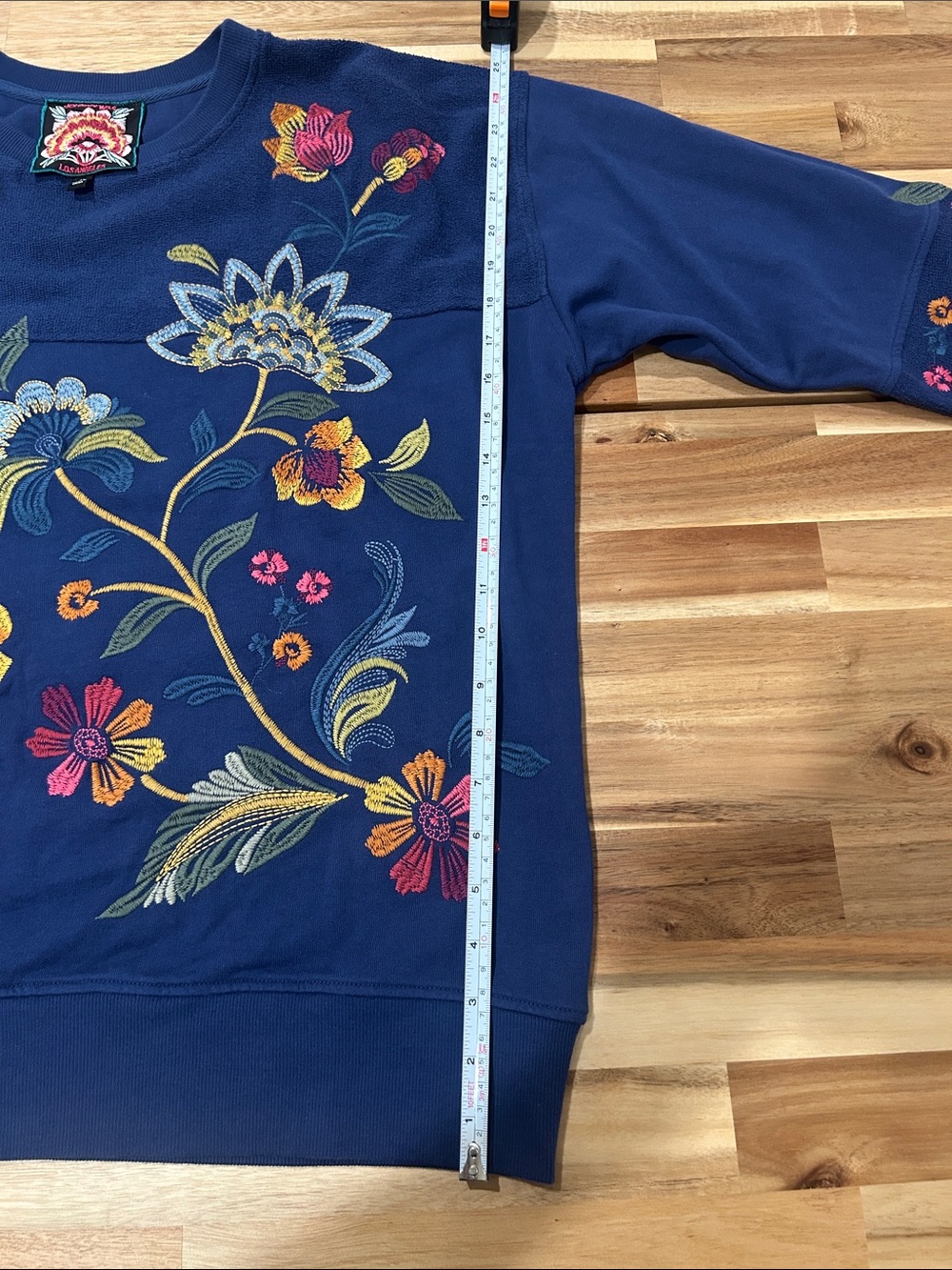 Johnny Was Blue Floral Embroidered Sweatshirt - Picture 7 of 12
